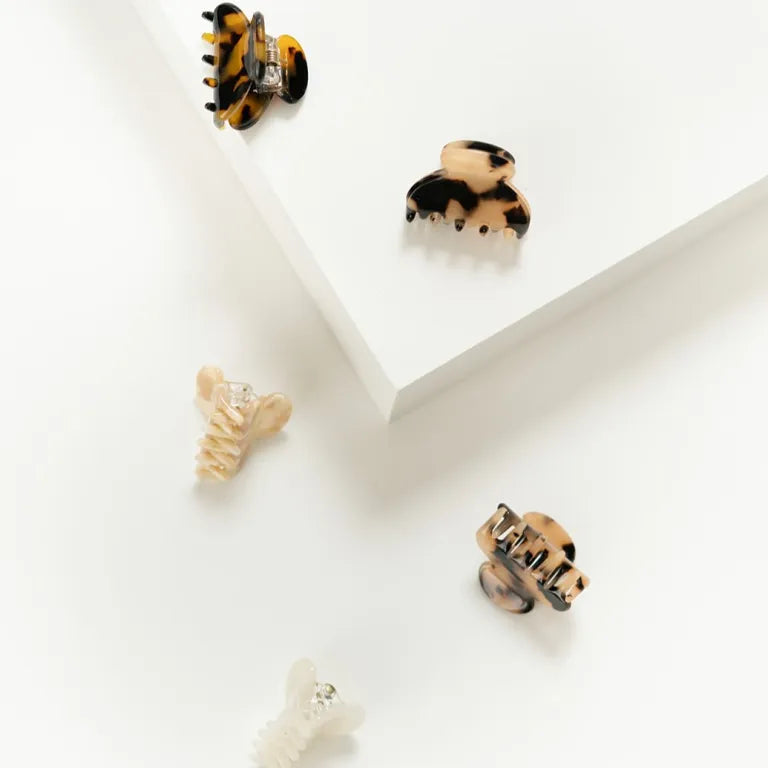 Lili - Mini Marmer Haarspeld - Donker Beige