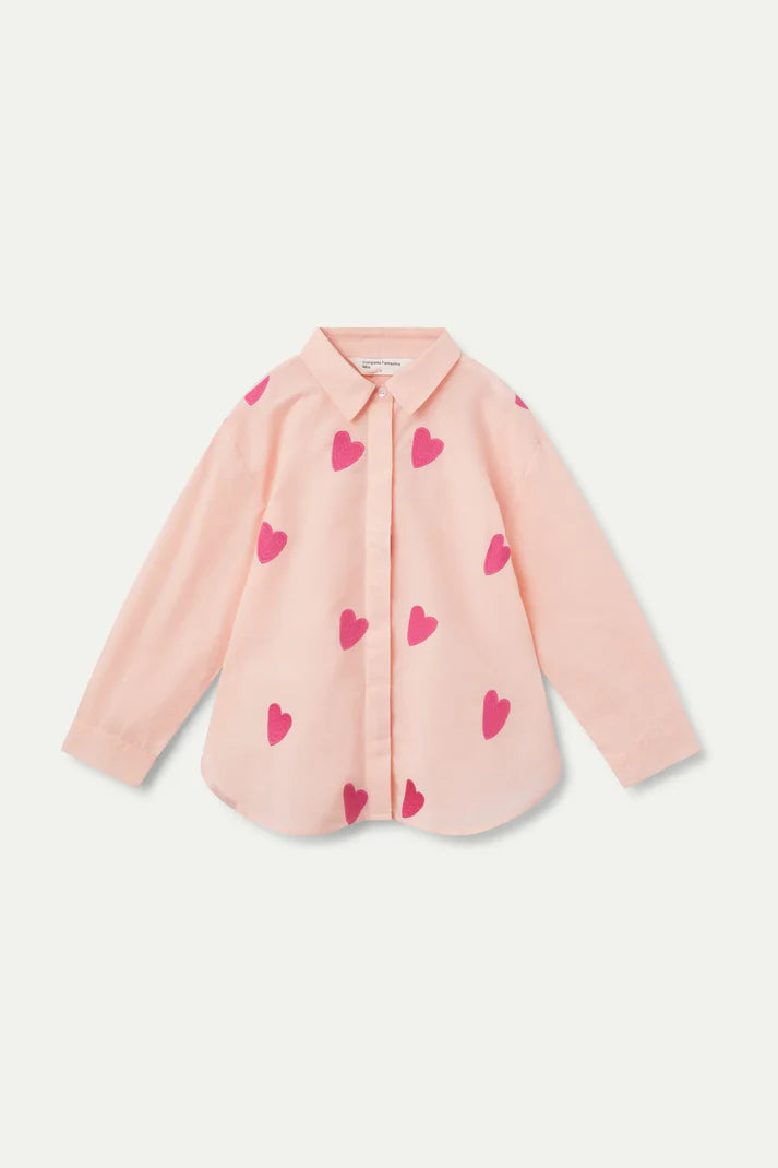 Camisa de niña corazones bordados rosa - 41420