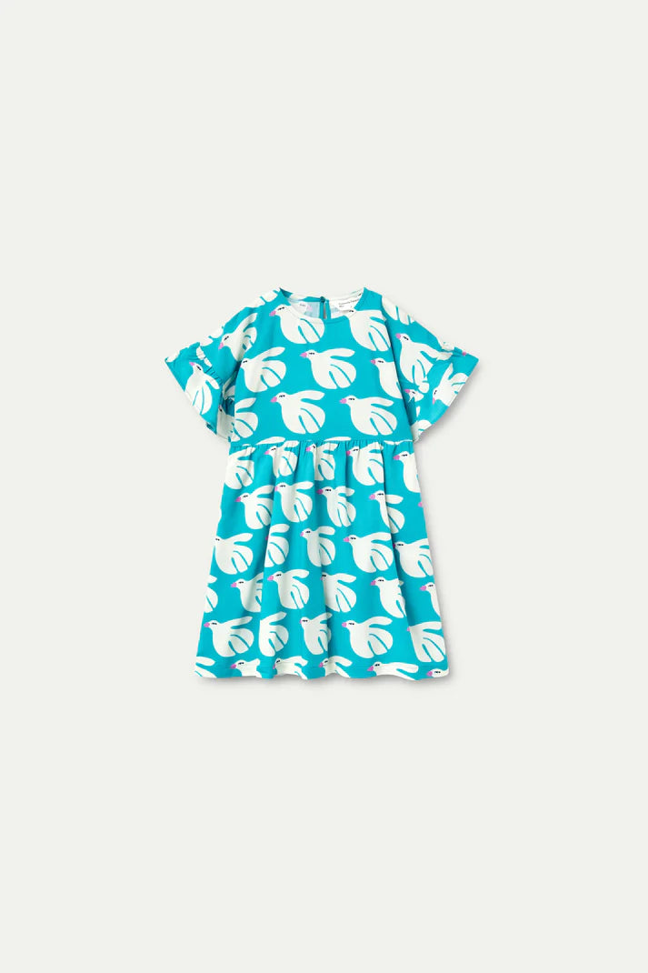 Vestido corto de niña en rayón LENZING™ ECOVERO™ estampado Dove - 41418