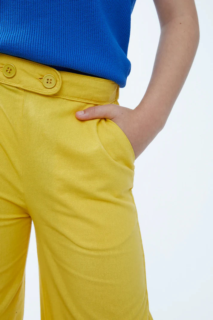 Pantalón de niña recto botones amarillo - 43408