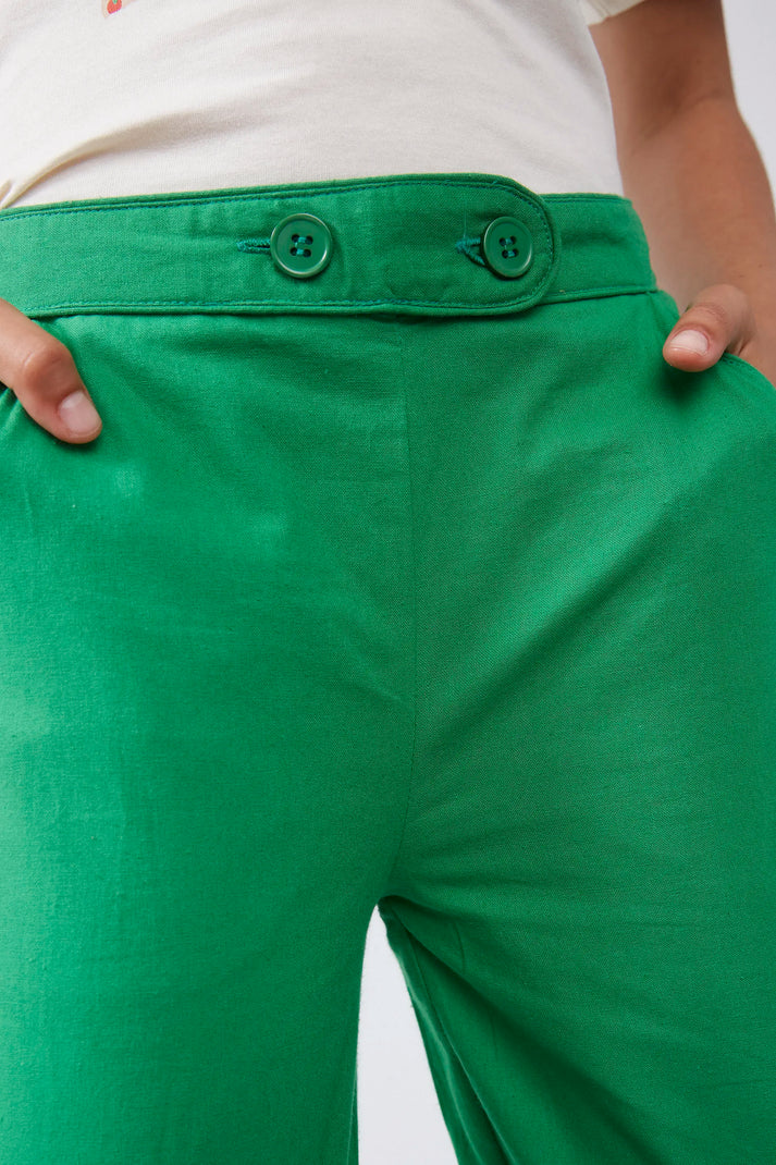 Pantalón de niña recto botones verde - 43407