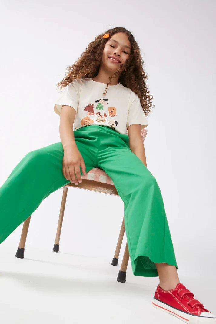 Pantalón de niña recto botones verde - 43407