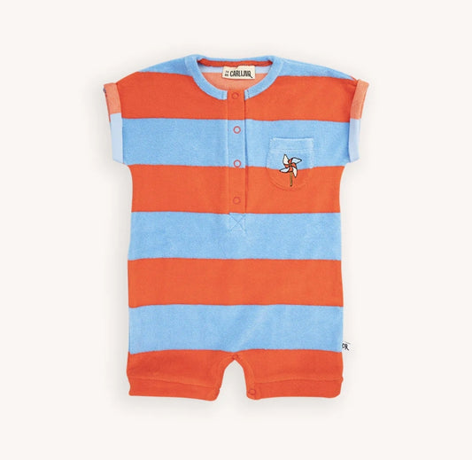 Stripes red/blue - baby jumpsuit with embroidery