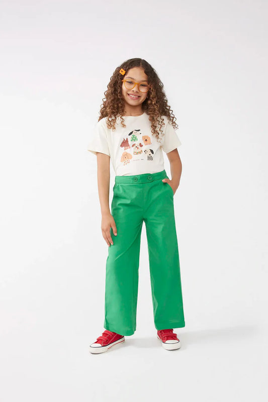Pantalón de niña recto botones verde - 43407