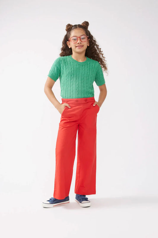Pantalón de niña recto botones rojo - 43409