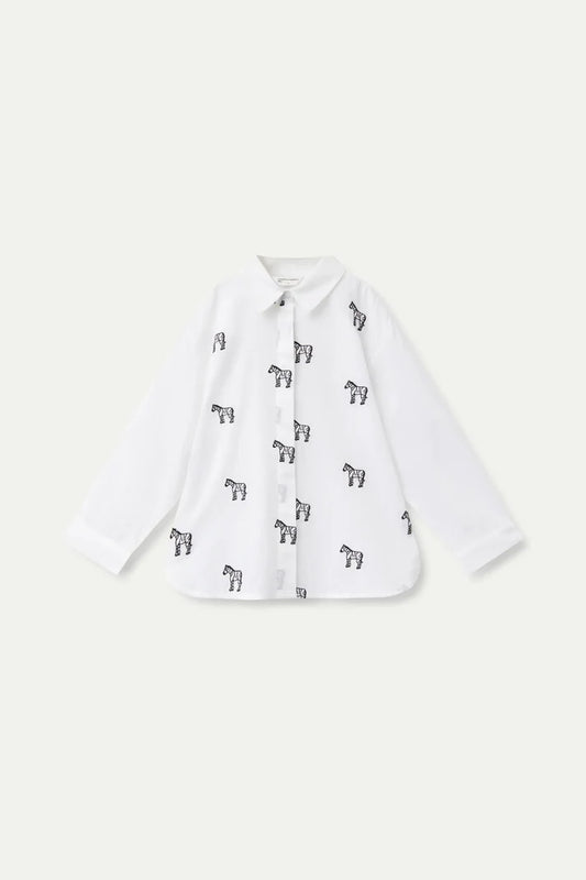 Camisa de niña cebras bordadas blanca - 41421
