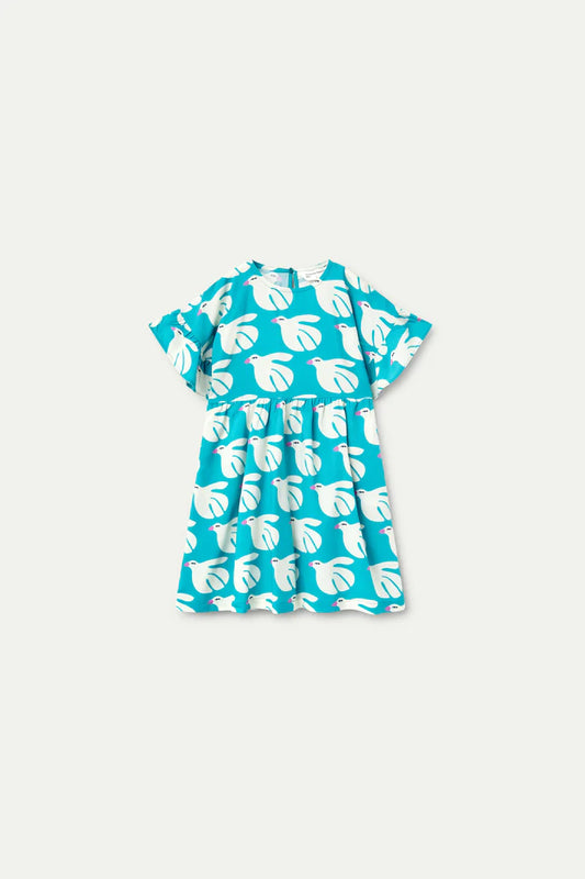 Vestido corto de niña en rayón LENZING™ ECOVERO™ estampado Dove - 41418