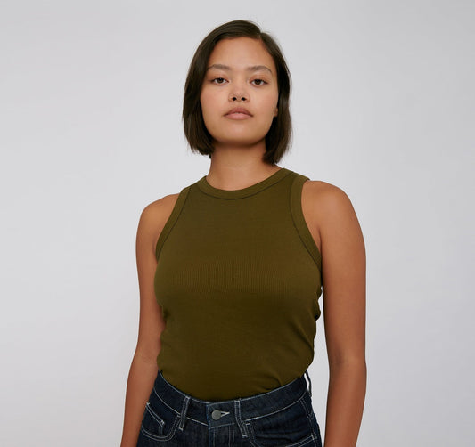 Organic Cotton Women's Rib-Flex Tank Top - Olive