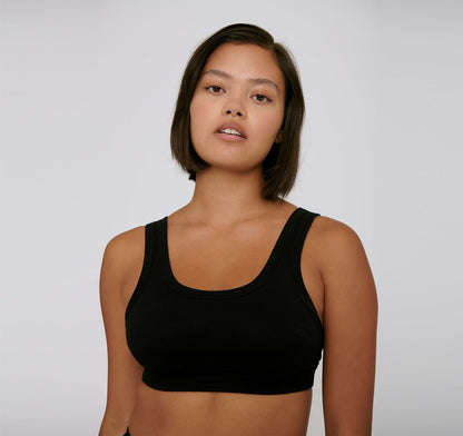 Organic Cotton Rib-Flex Tank Bra - Black